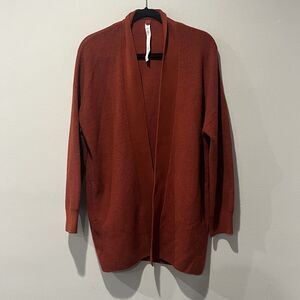 Lululemon Merino Wool-Blend Ribbed Long Wrap Sweater Womens 8 Cayenne Red Pocket